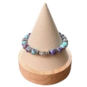 Sea Sediment Imperial Jasper Beaded Bracelet Silver Tone Hardware Size 7 (8”)